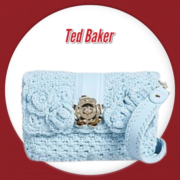 Ted Baker Maglila Pale Blue Knitted Crochet Mini Crossbody Bag - Picture 1 of 12